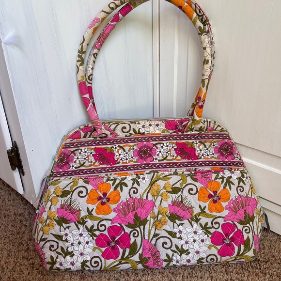 Vera Bradley Tea Garden Metropolitan Zip Medium Bag Wild Flowers EUC - Picture 2 of 9